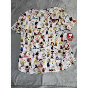 Peanuts Womens XL Scrub Top With Snoopy & Friends Print